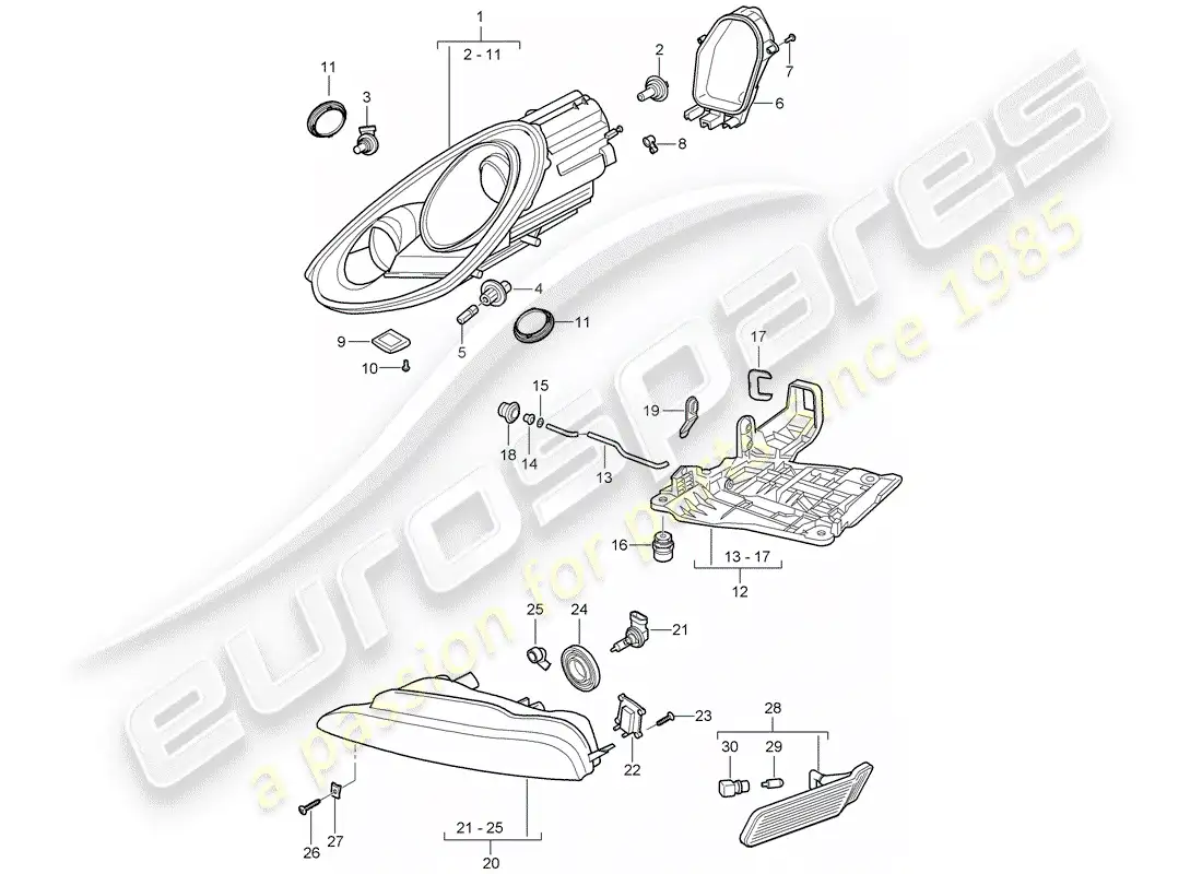 porsche 2011 (987 boxster) headlamp parts diagram