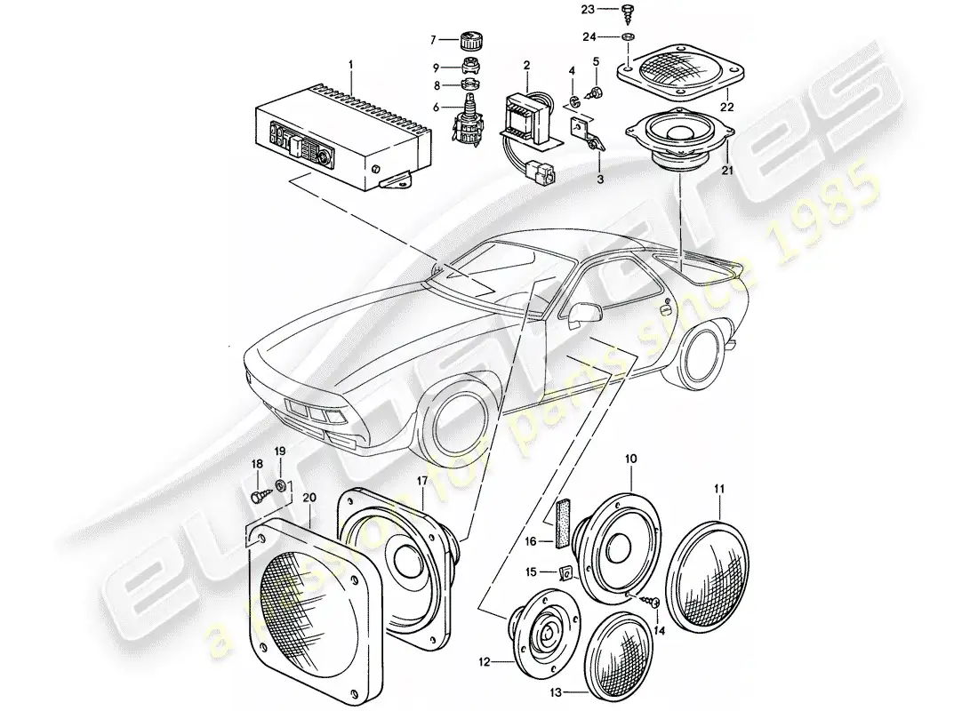 porsche 1986 (928) amplifier - loudspeaker parts diagram