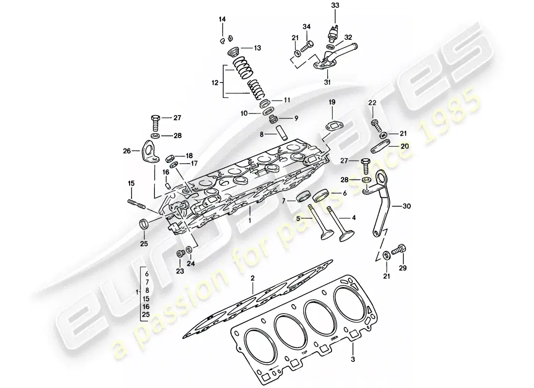 porsche 1986 (928) supplier - aufgea - cylinder head - 2 - valve - repair set for maintenance - see illustration: parts diagram