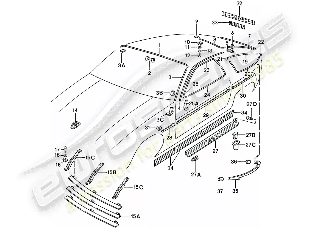 porsche 1981 (928) cover strip - decorative fittings - f >> 92-cs800 354 - f >> 92-cs840 998 - f 92-cs800 355>> - f 92-cs840 999>> - see tpi - gr.8 nr.38 parts diagram
