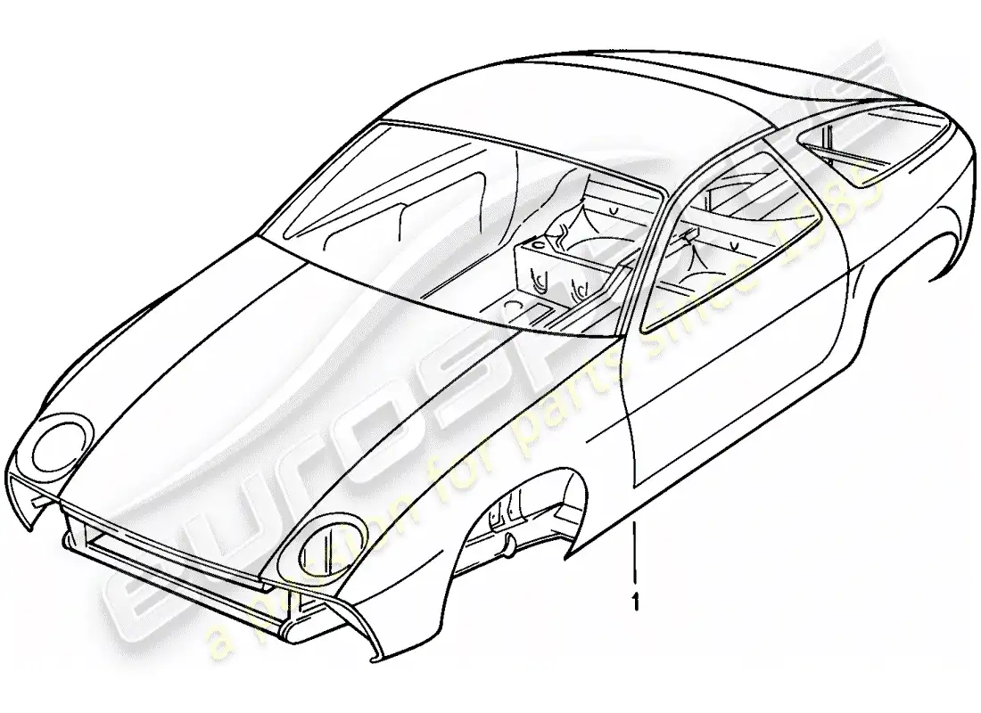 porsche 1981 (928) car body - primed - sealed - with: - underbody protection - bodyshells can only - only available from current - model year available parts diagram