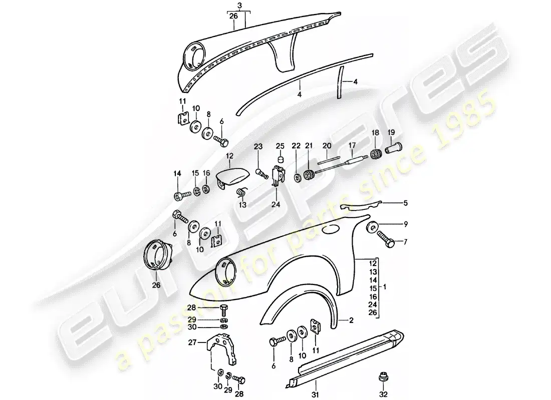 porsche 1982 (911) exterior panelling parts diagram