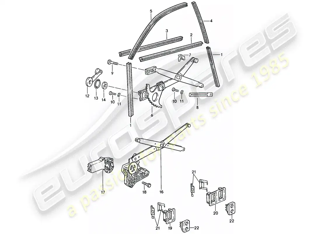 porsche 1979 (924) installation parts - door window - window regulator parts diagram