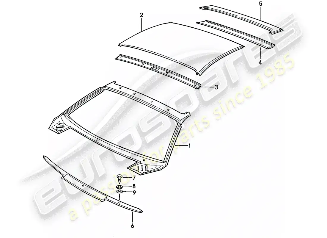 porsche 1978 (928) outer roof panel - cowl parts diagram