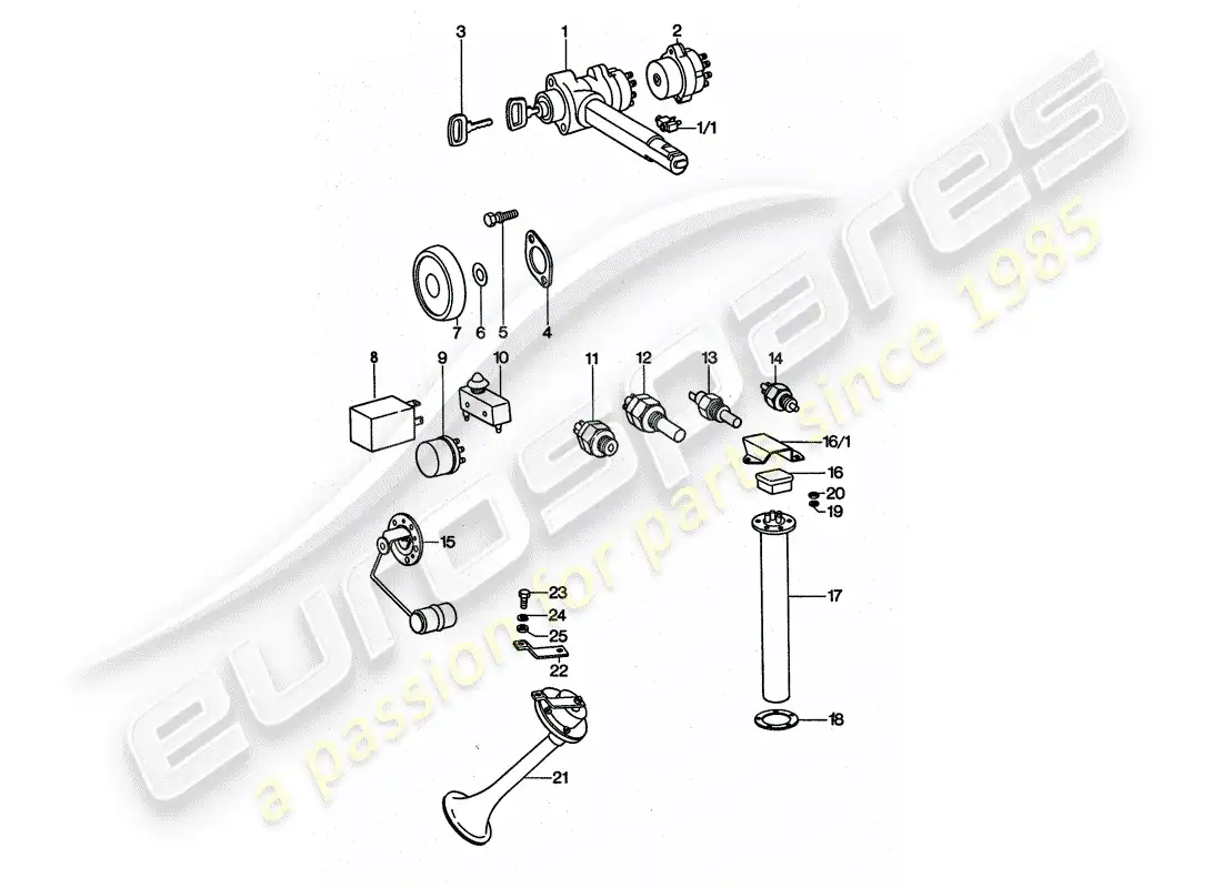 porsche 1977 (911 turbo) sensor - relay - horn parts diagram