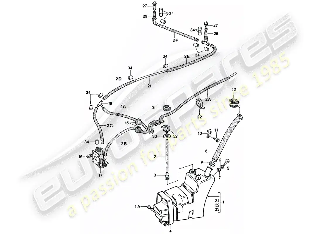 porsche 1981 (911) windshield washer unit parts diagram