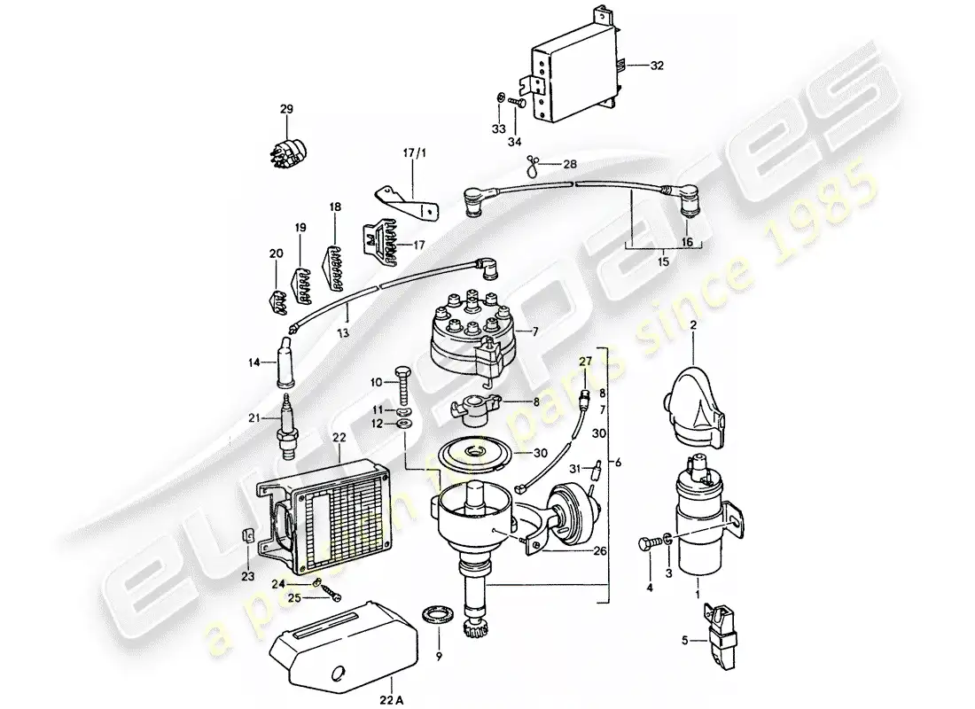 porsche 1981 (928) electrical components - engine parts diagram