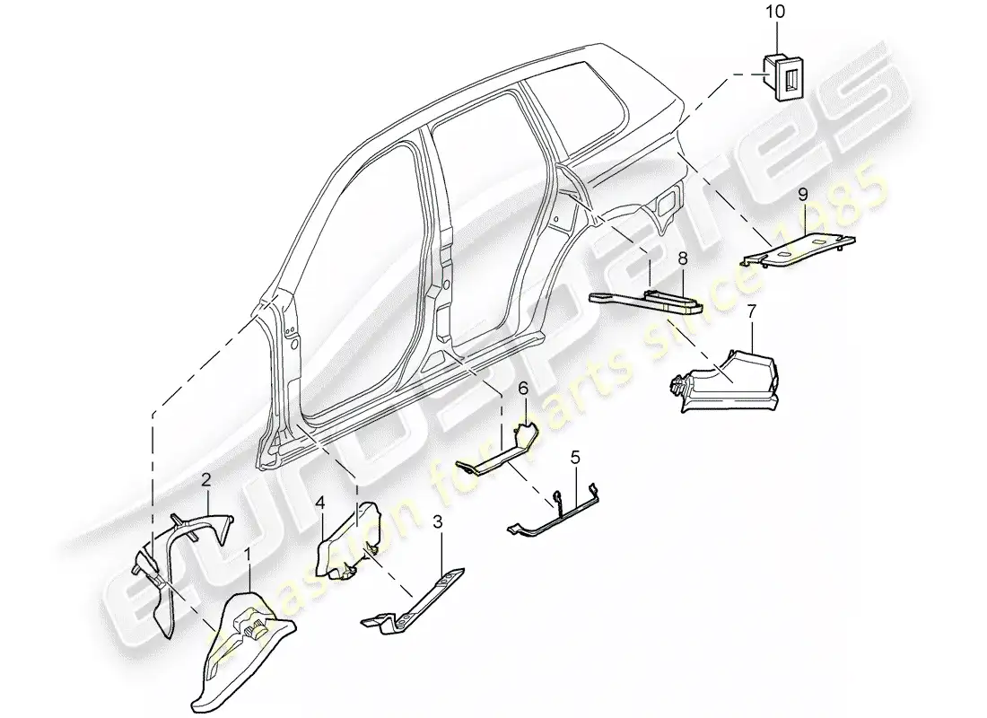 porsche 2009 (cayenne e1 9pa) sound absorber part diagram