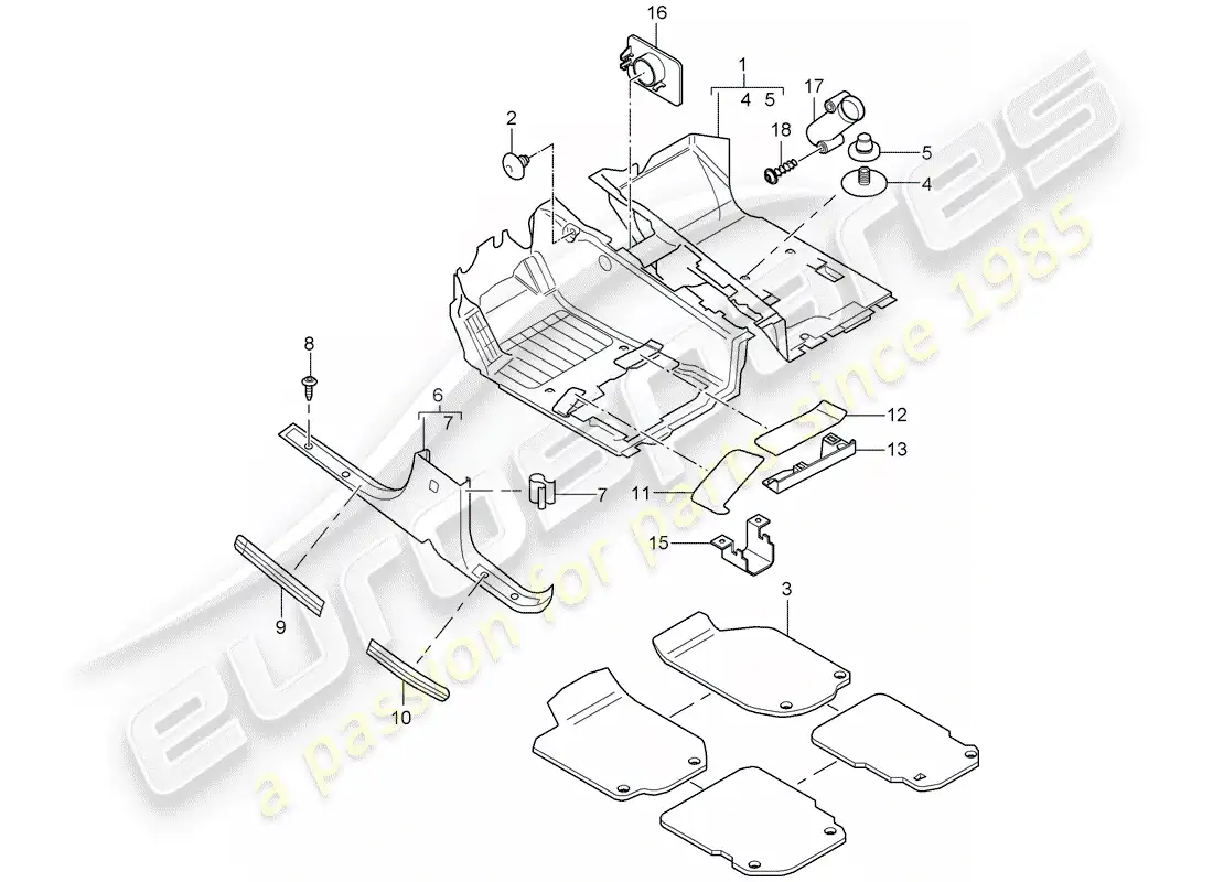 porsche 2009 (cayenne e1 9pa) floor cover part diagram