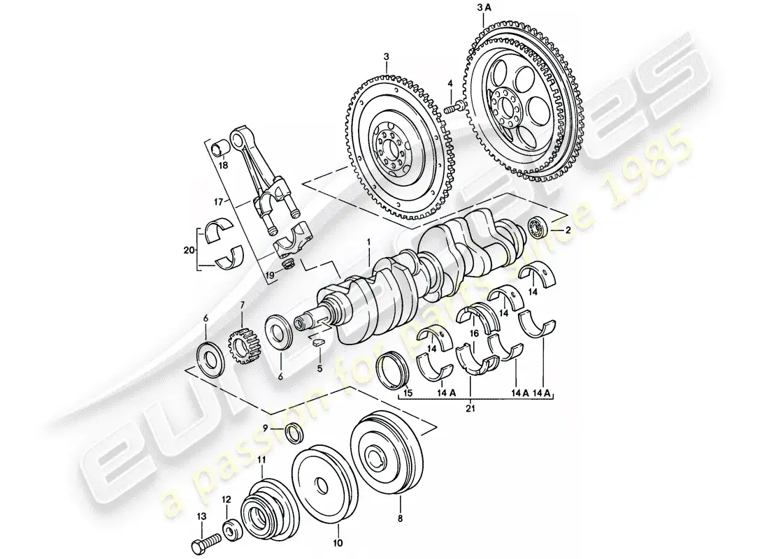 porsche 1986 (928) crankshaft - connecting rod parts diagram