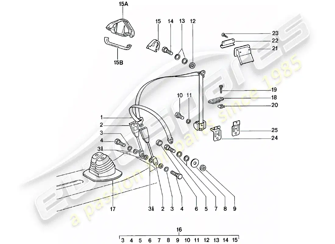 porsche 1982 (911) seat belt parts diagram