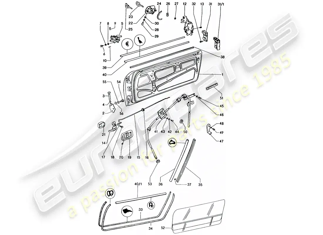 porsche 1971 (914) door - with installation parts parts diagram