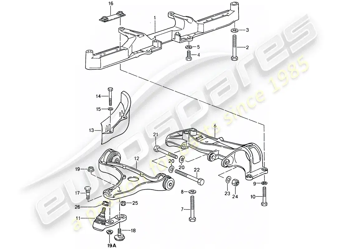 porsche 1996 (993) cross member - track control arm parts diagram