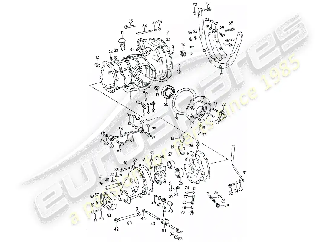 porsche 1961 (356b/356c) transmission case - with: - transmission suspension parts diagram