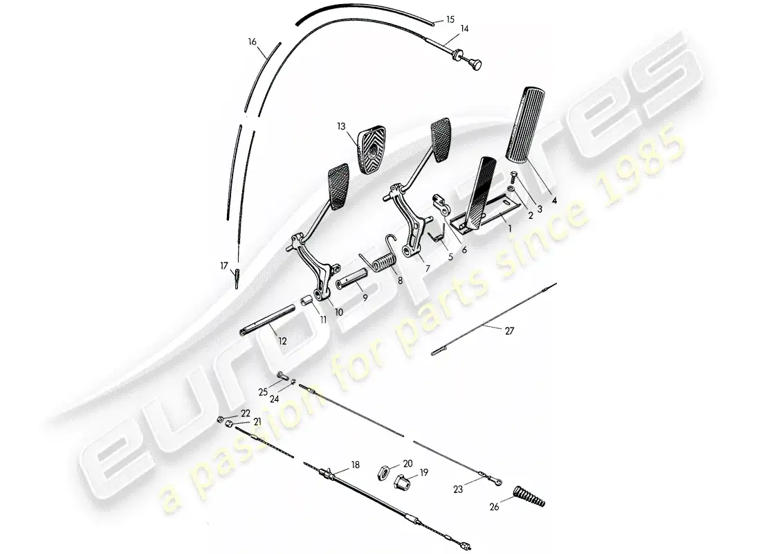 porsche 1957 (356/356a) pedals parts diagram