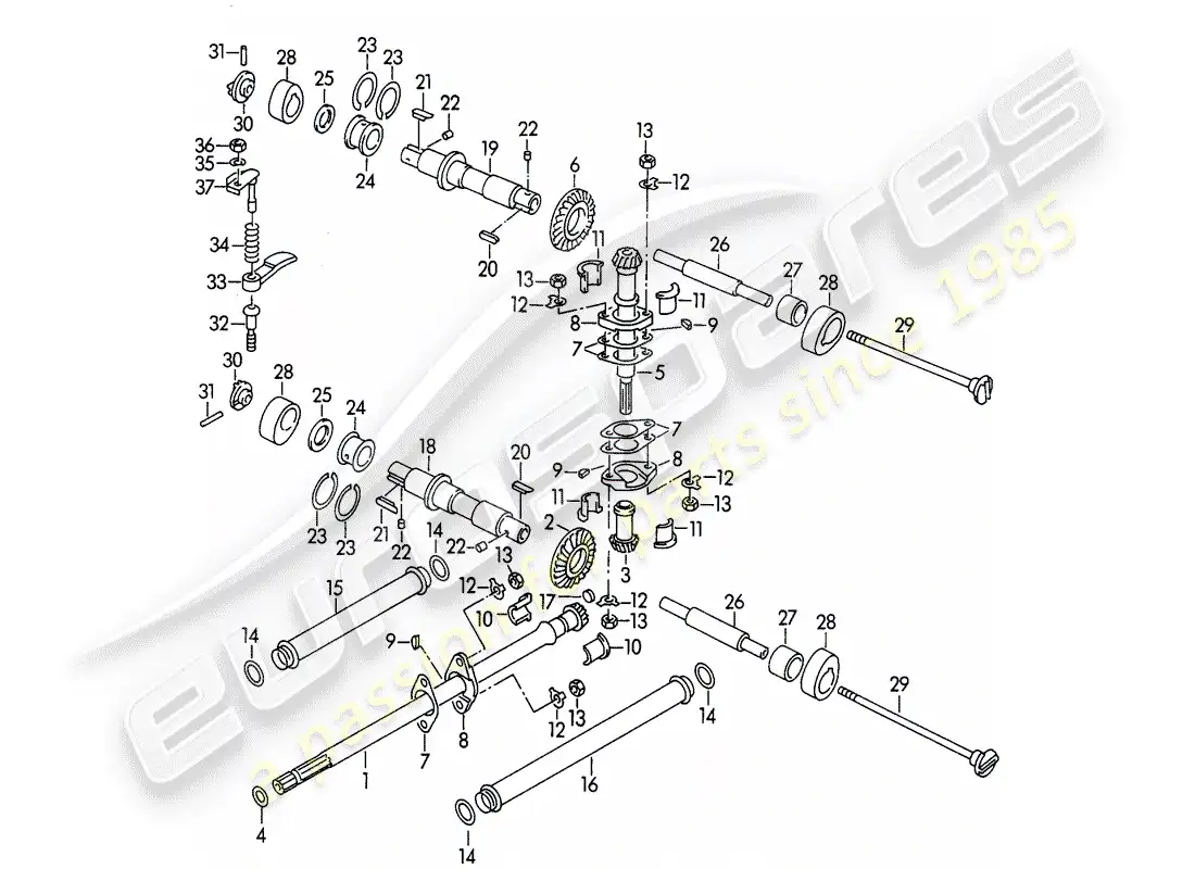 porsche 1952 (356/356a) valve control - m 90 501 >> 91 000 parts diagram