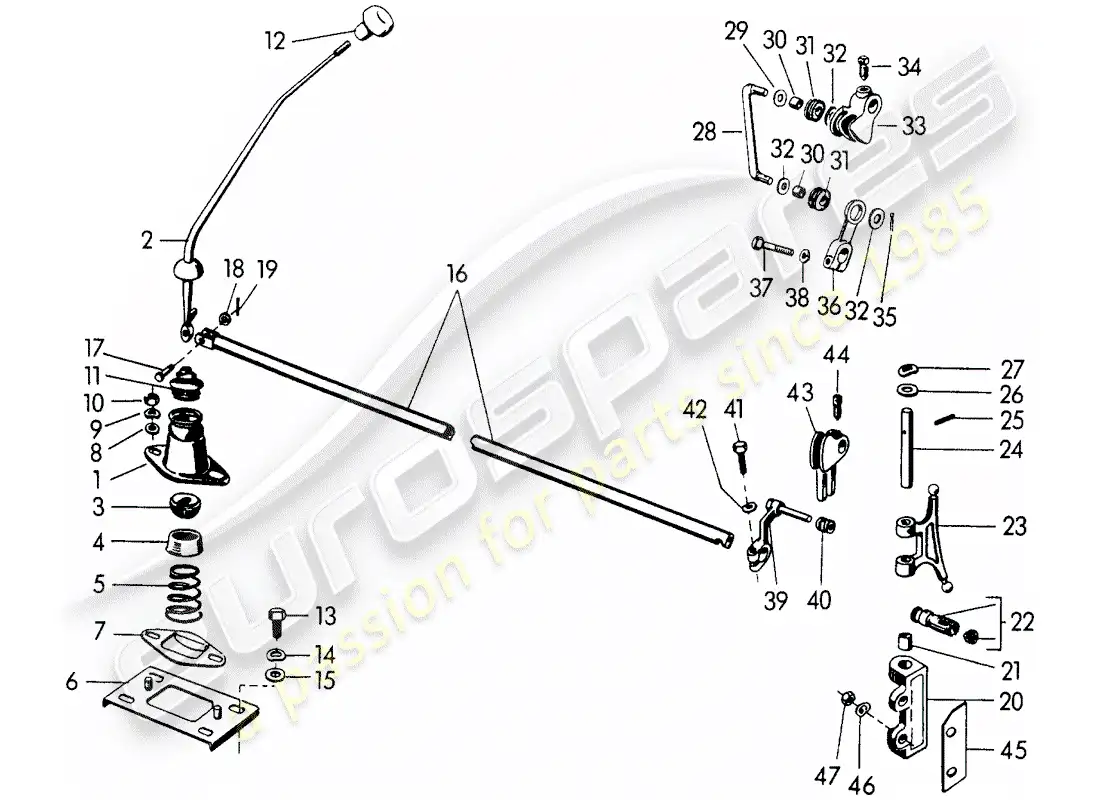 porsche 1957 (356/356a) transmission control parts diagram