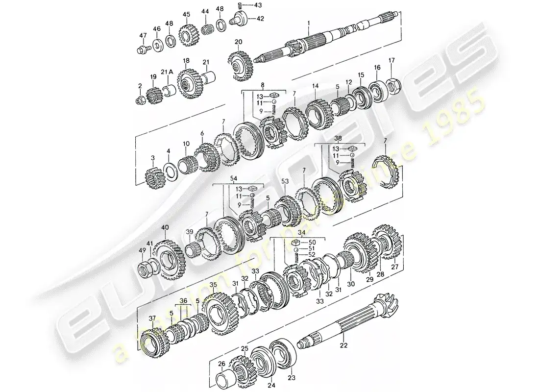 porsche 1997 (993) gears and shafts parts diagram