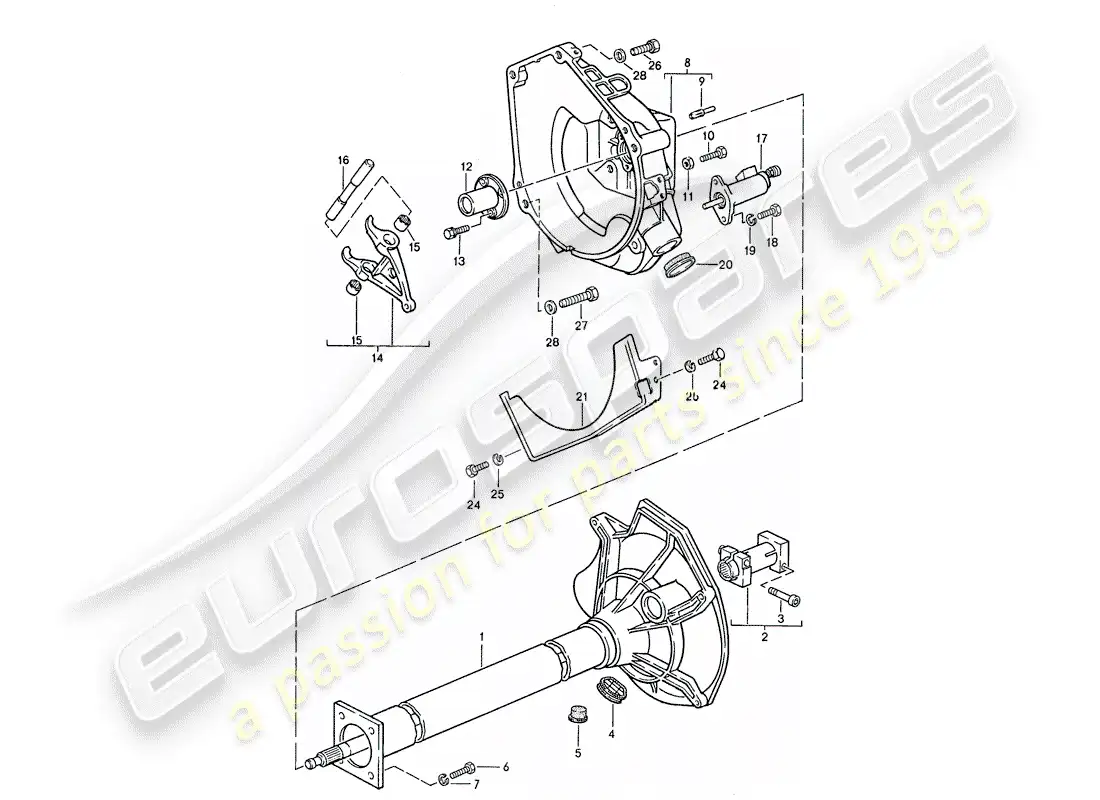 porsche 1987 (924s) central tube - manual gearbox parts diagram