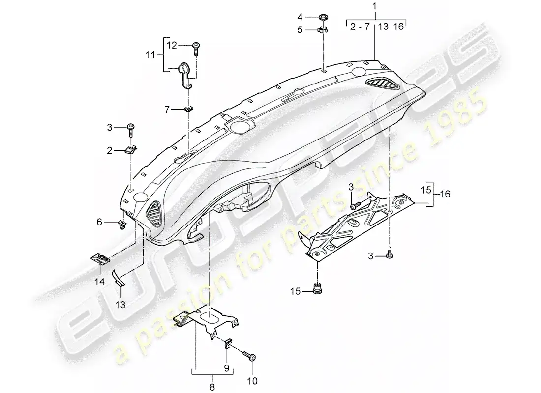 porsche 2009 997-2 turbo / gt2 dash panel trim parts diagram