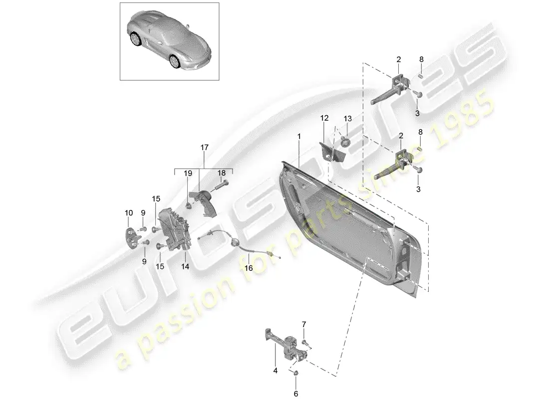 porsche 2016 (981 boxster spyder) door shell parts diagram