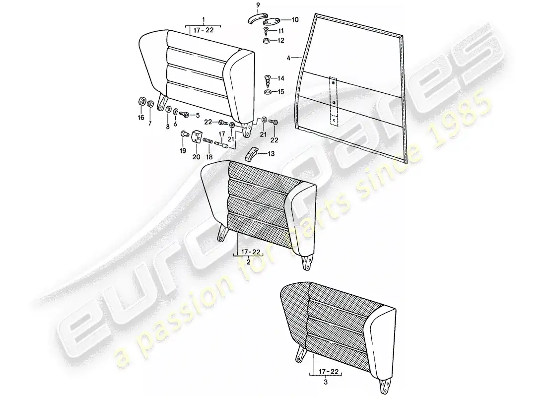 porsche 1984 (911) emergency seat - backrest parts diagram