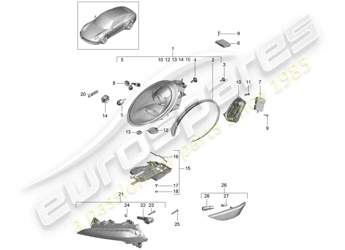 porsche 2015 (991-1) headlamp parts diagram