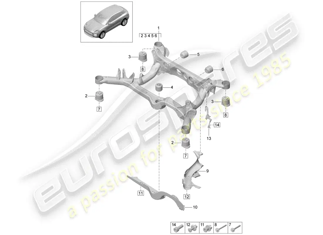 porsche 2020 (macan) sub-frame part diagram