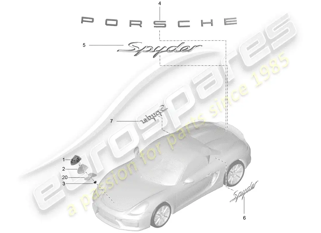 porsche 2016 (981 boxster spyder) nameplates parts diagram