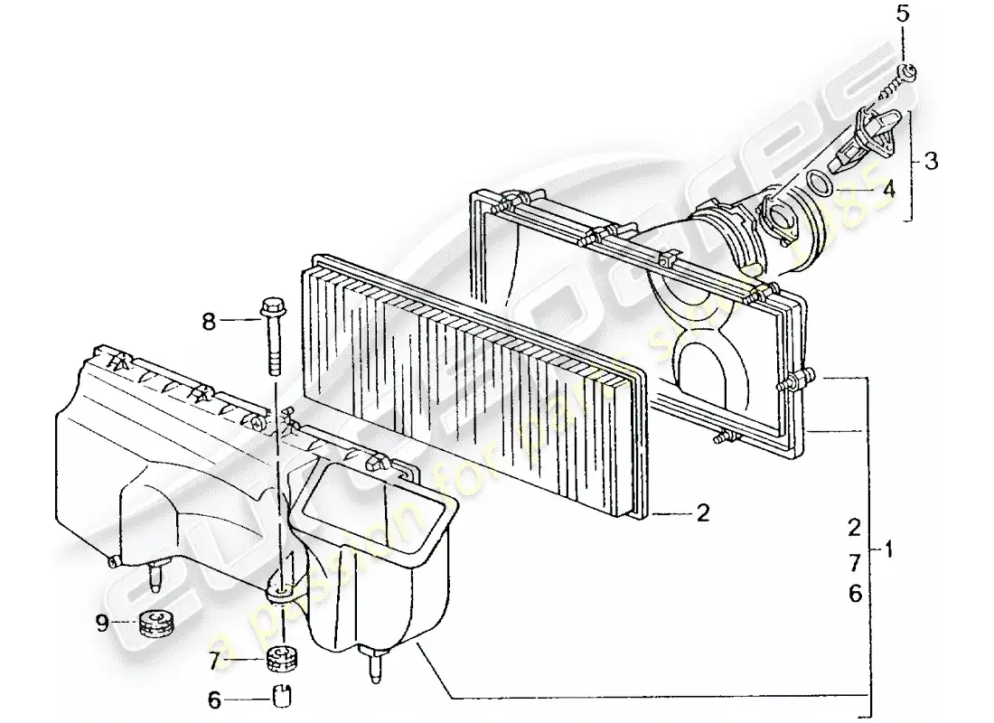 porsche 2001 (996 turbo / gt2) air cleaner parts diagram