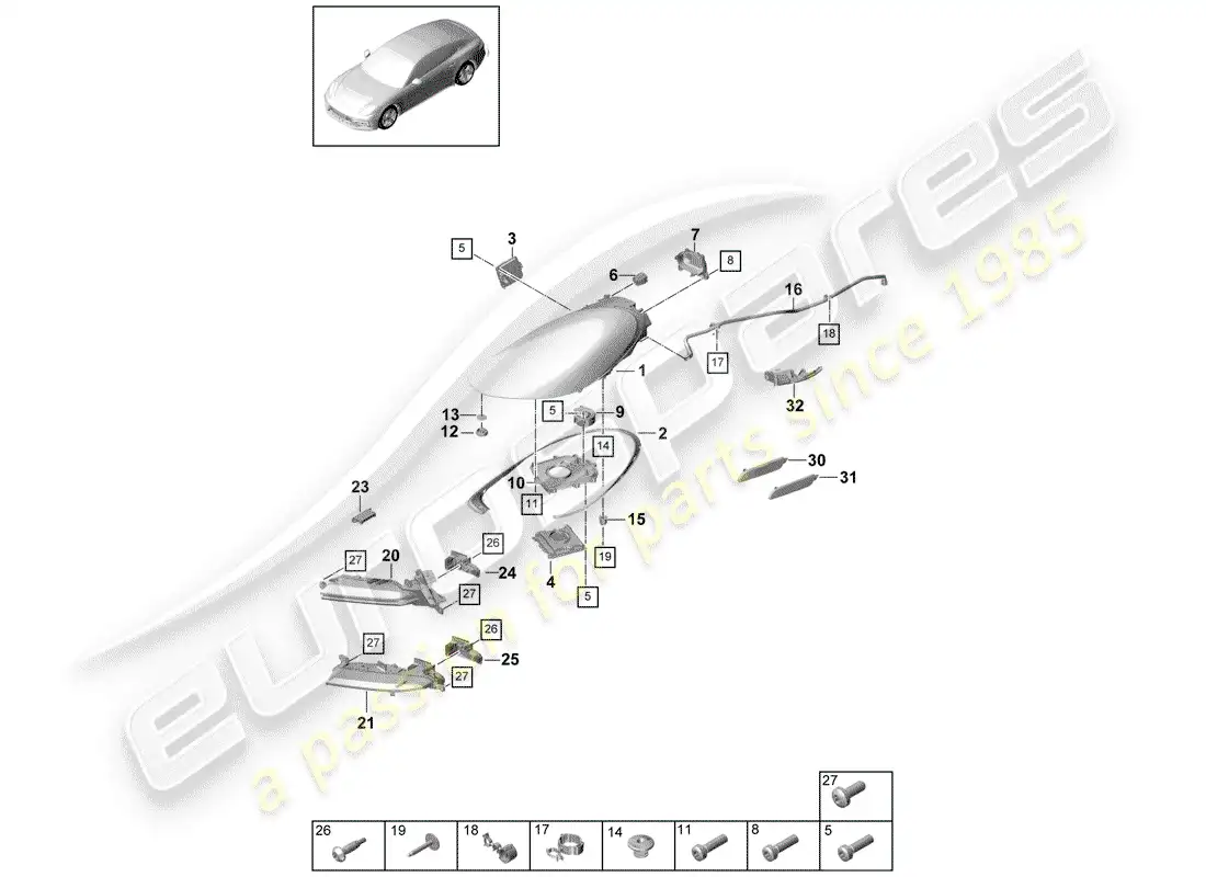 porsche 2017 (panamera 971-1) led headlight parts diagram