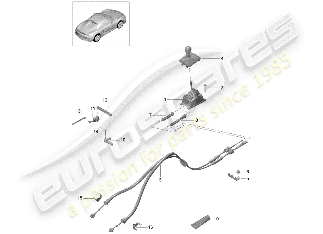 porsche 2016 (981 boxster spyder) transmission control parts diagram