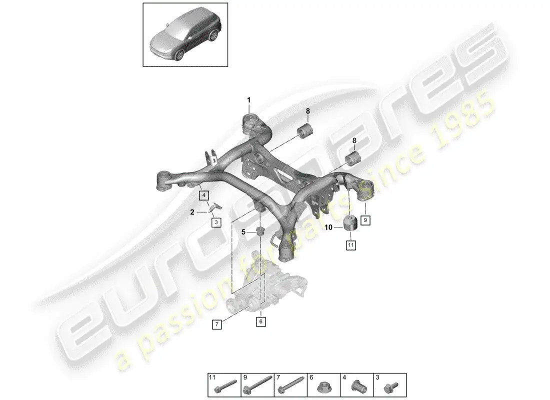 porsche 2019 (cayenne e3 9ya/9yb) sub frame parts diagram