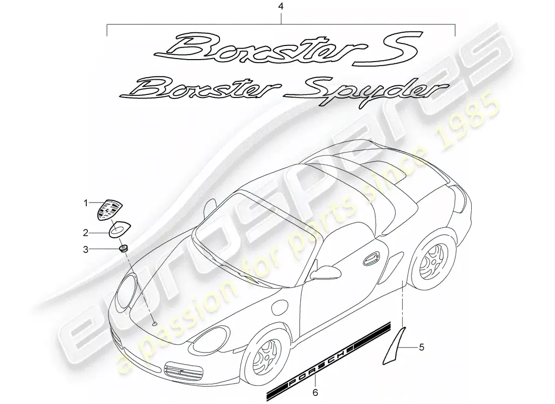porsche 2012 (987 boxster) nameplates parts diagram