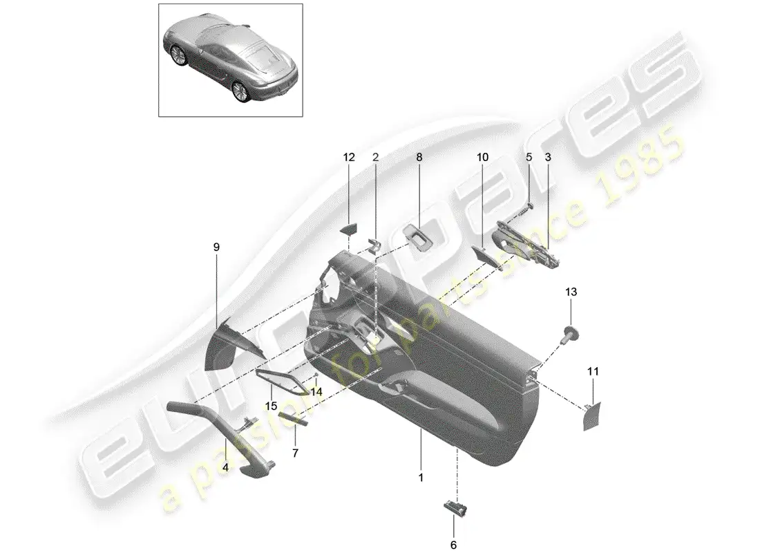 porsche 2014 (981 cayman) door panel parts diagram