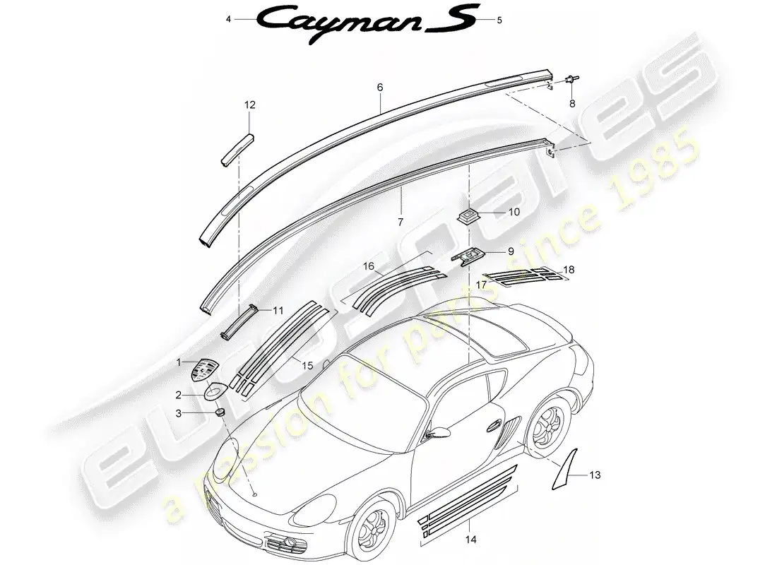 porsche 2007 (987 cayman) nameplates parts diagram