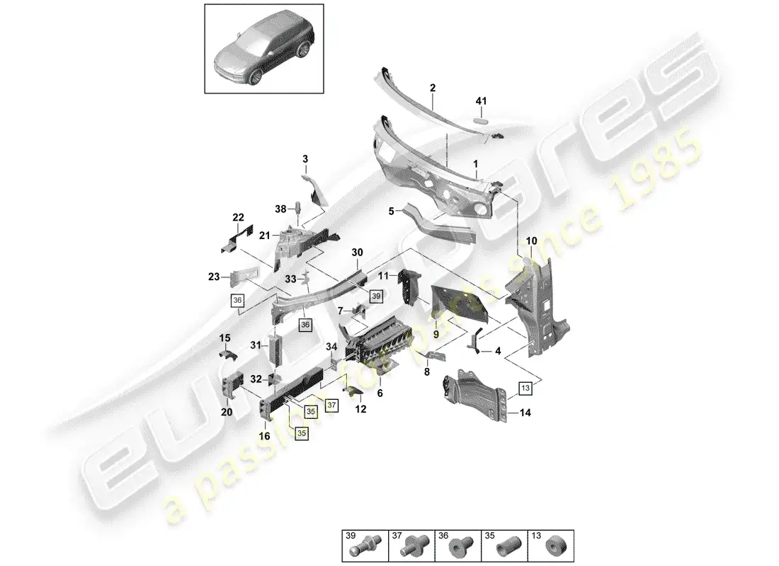 porsche 2020 (cayenne e3 9ya/9yb) front end part diagram