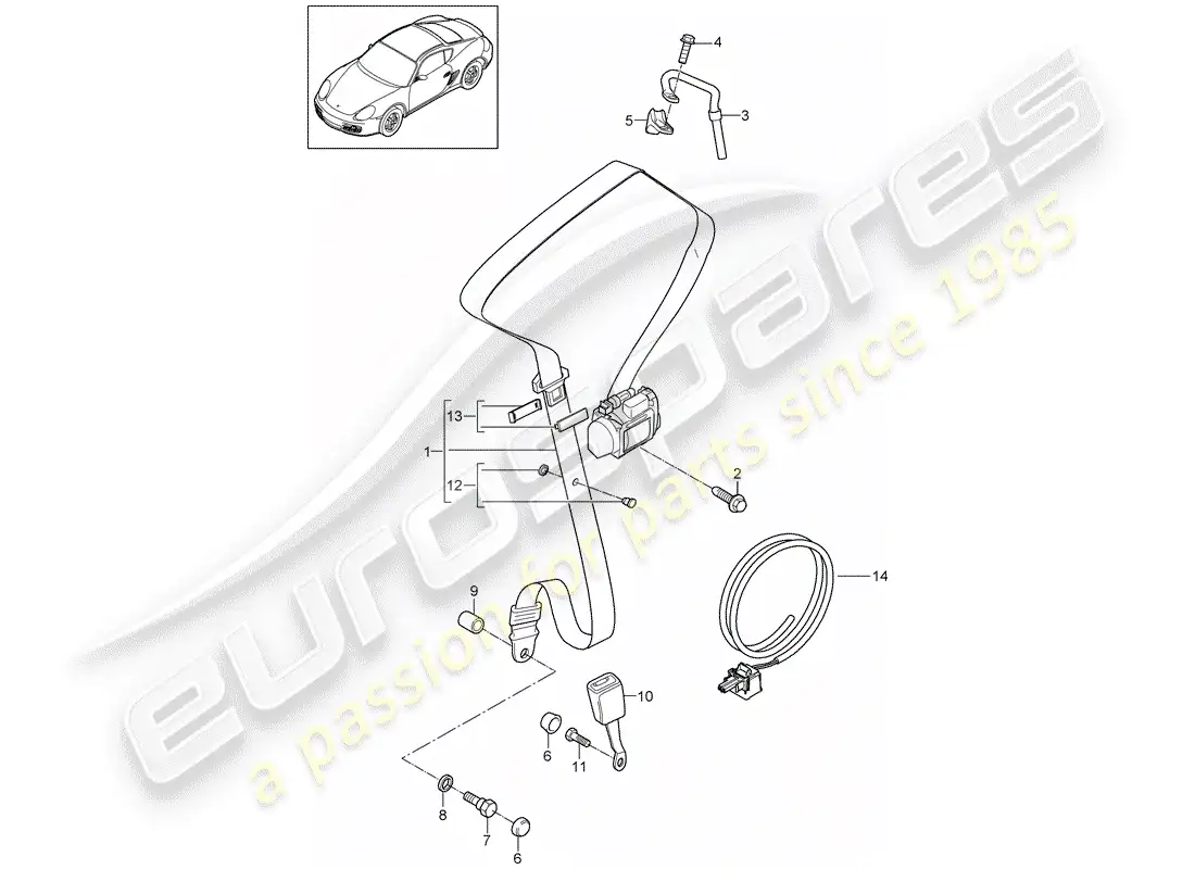 porsche 2012 (987 cayman) three-point seat belt parts diagram