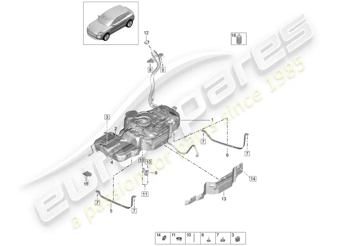 porsche 2020 (macan) fuel tank with part diagram