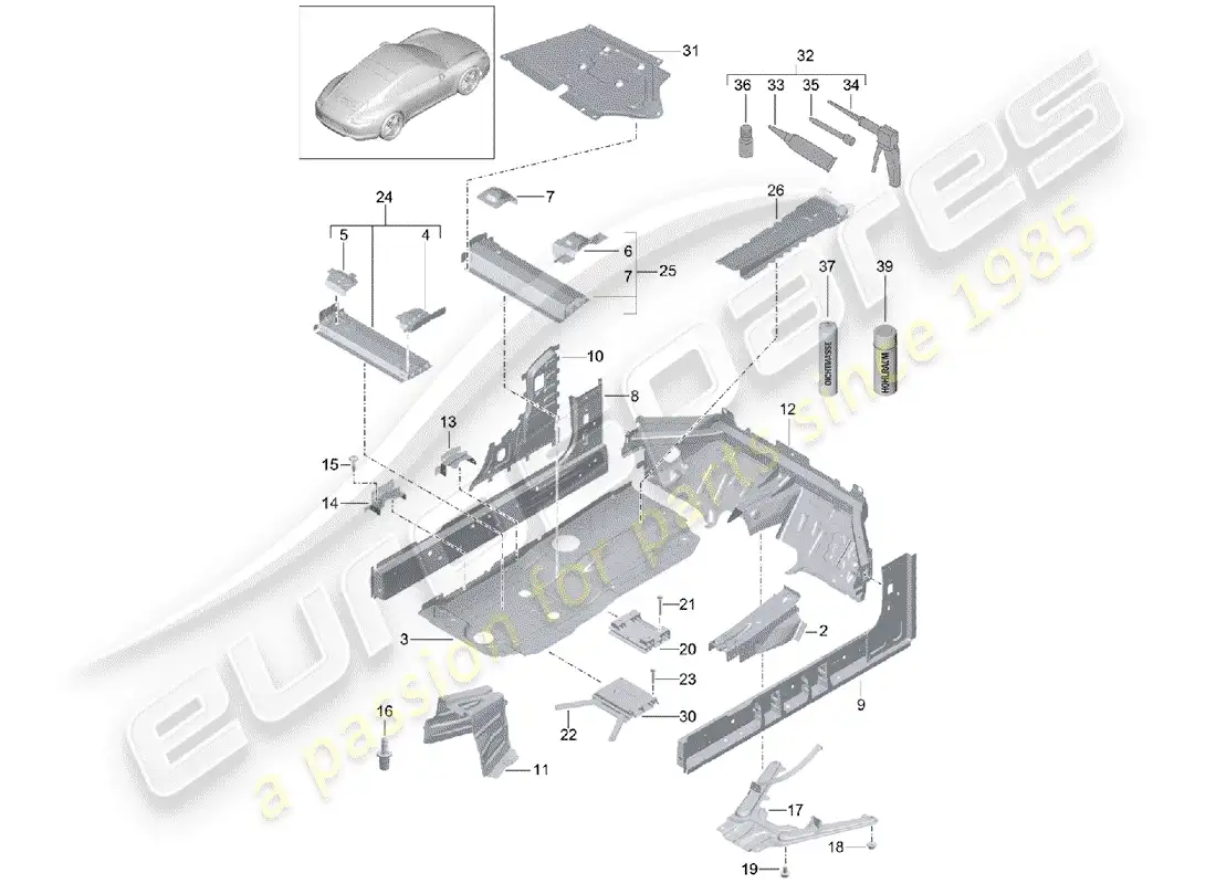 porsche 2016 (991-1) floor parts diagram