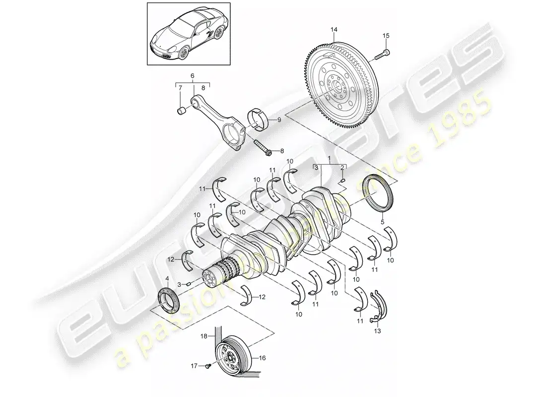 porsche 2011 (987 cayman) crankshaft parts diagram
