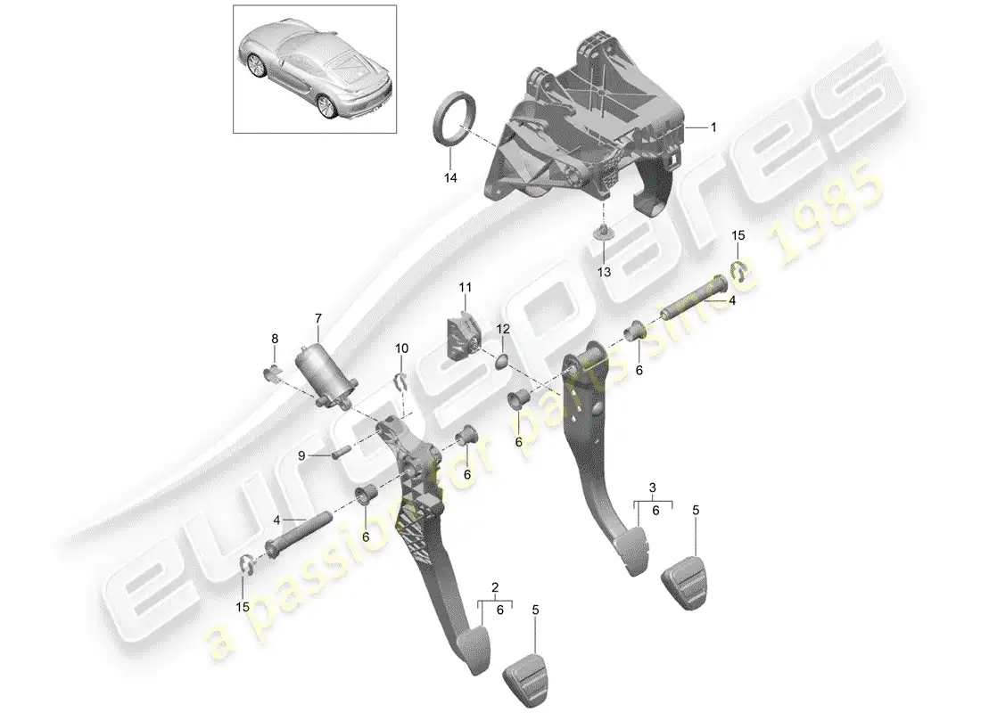 porsche 2016 (981 cayman gt4) pedals parts diagram