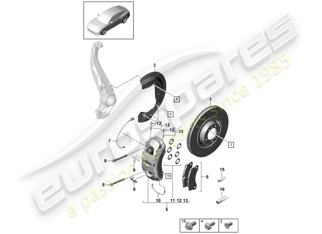porsche 2020 (panamera 971-1) disc brakes parts diagram