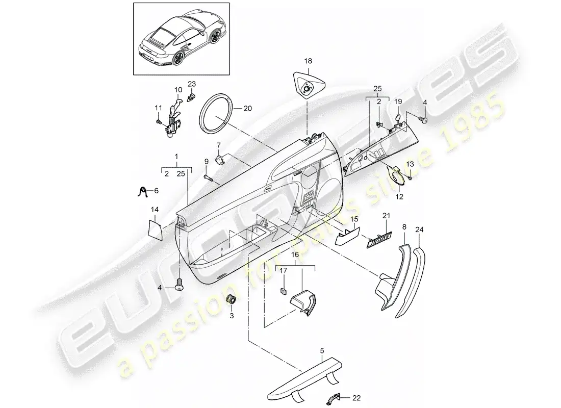 porsche 2012 (997-2 turbo / gt2 rs) door panel part diagram