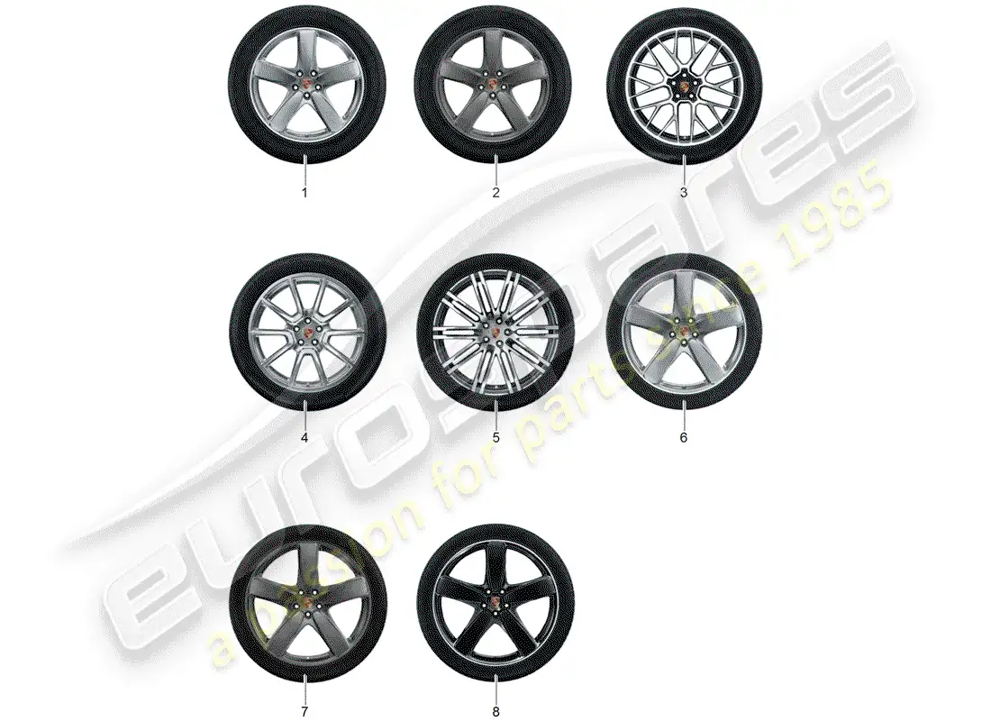 porsche 2016 (tequipment macan) 1 set aluminium rims with parts diagram
