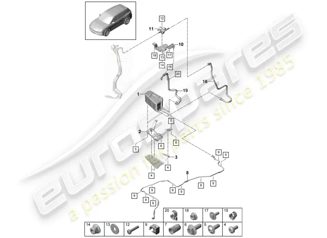 porsche 2020 (cayenne e3 9ya/9yb) evaporative emission canister parts diagram