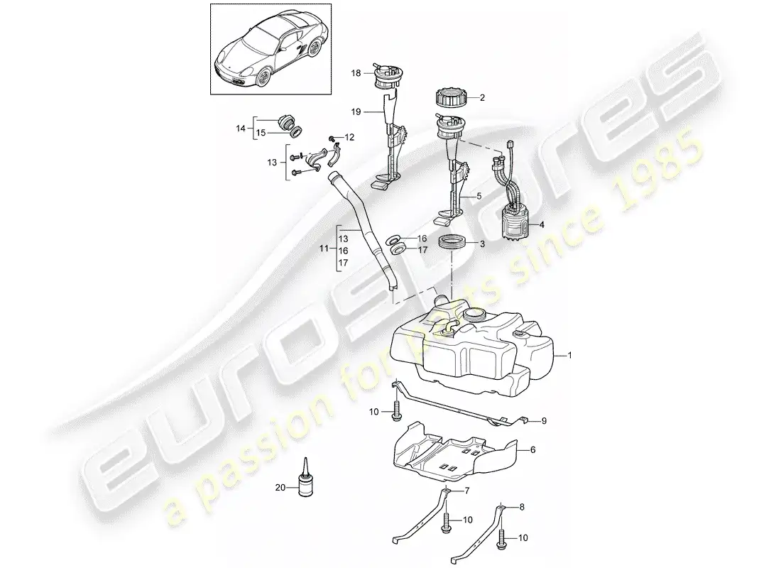 porsche 2009 (987 cayman) fuel tank parts diagram