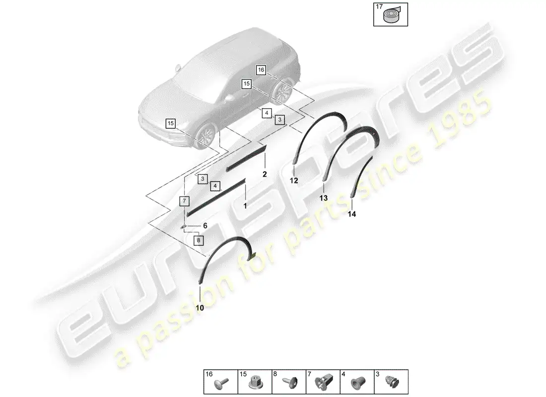porsche 2020 (cayenne e3 9ya/9yb) wheel arch cover parts diagram