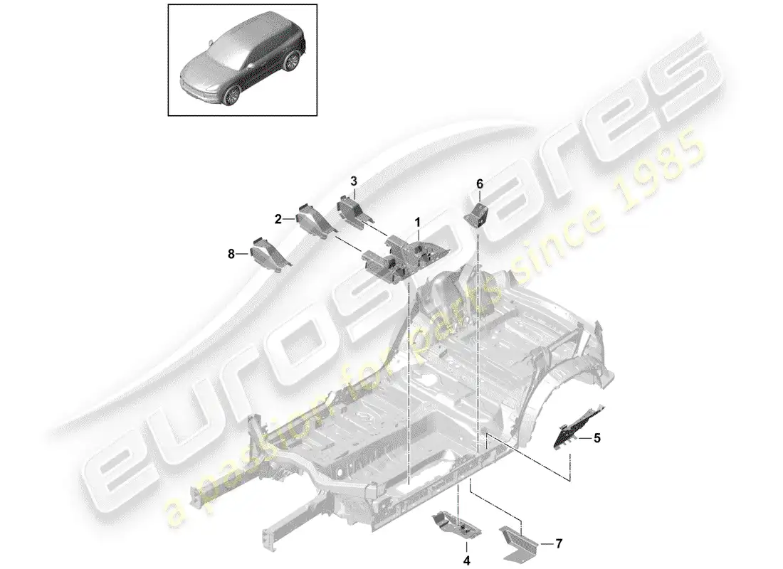 porsche 2020 (cayenne e3 9ya/9yb) floor plates part diagram