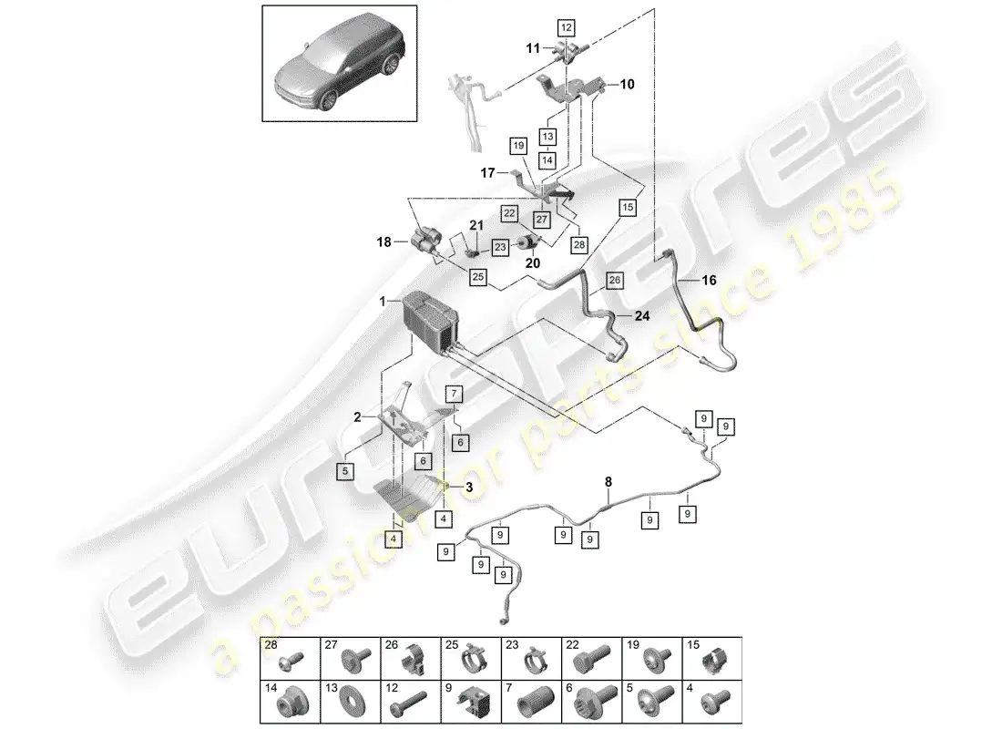 porsche 2020 (cayenne e3 9ya/9yb) evaporative emission canister parts diagram